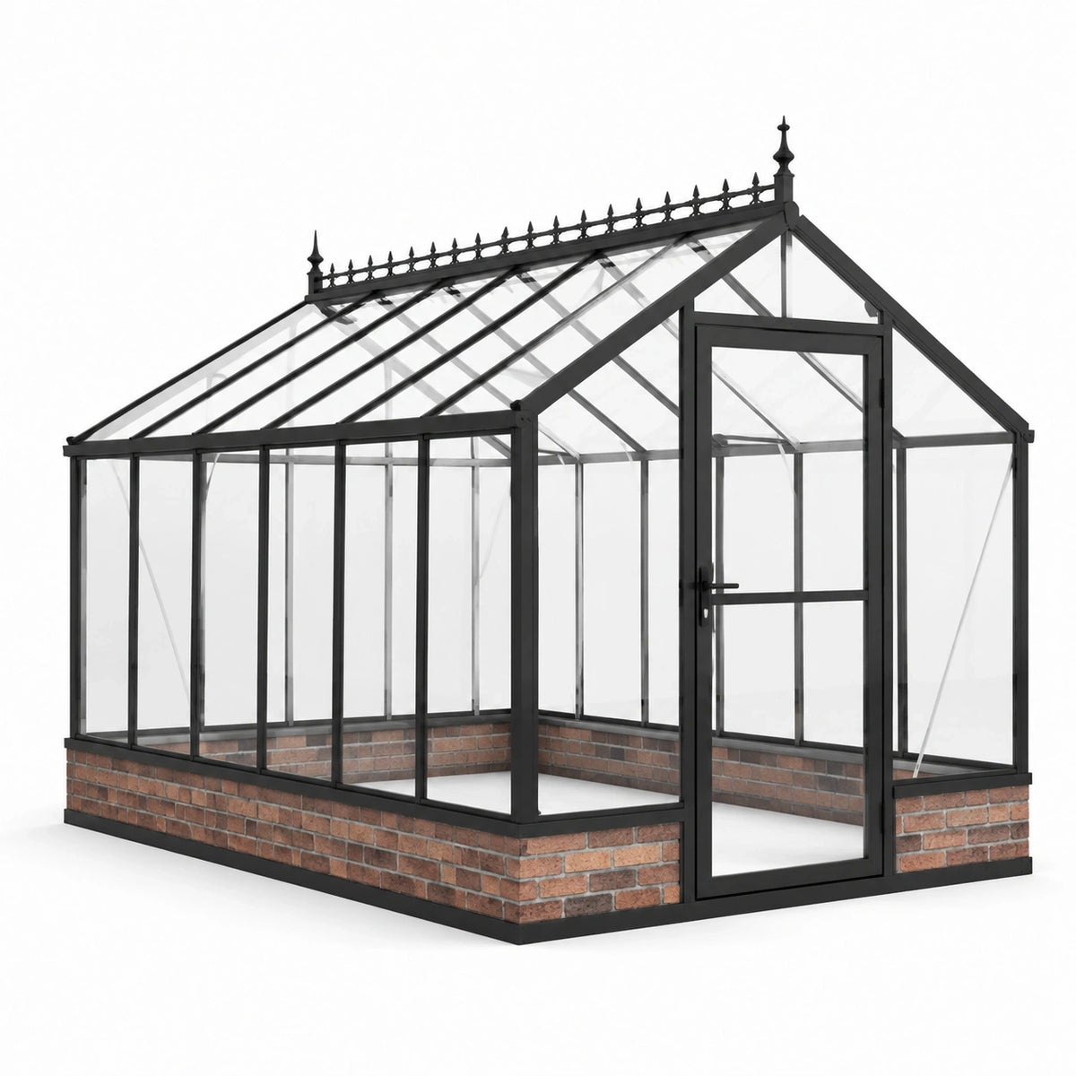 Serre de jardin victorienne en aluminium noir avec panneaux transparents et porte frontale, 310 × 236 × 243 cm