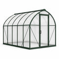 Serre de jardin en aluminium vert foncé et polycarbonate transparent, 250 × 190 × 195 cm, toit arqué avec porte et lucarne