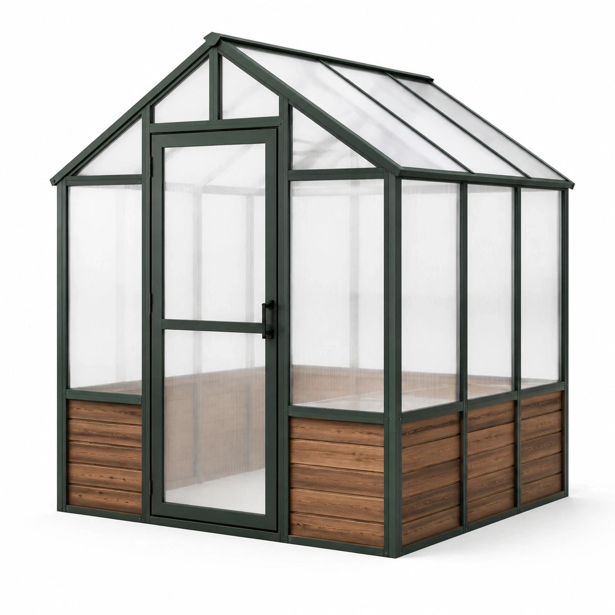 Serre de jardin en aluminium vert foncé, marron et polycarbonate translucide, 190 × 130 × 218 cm