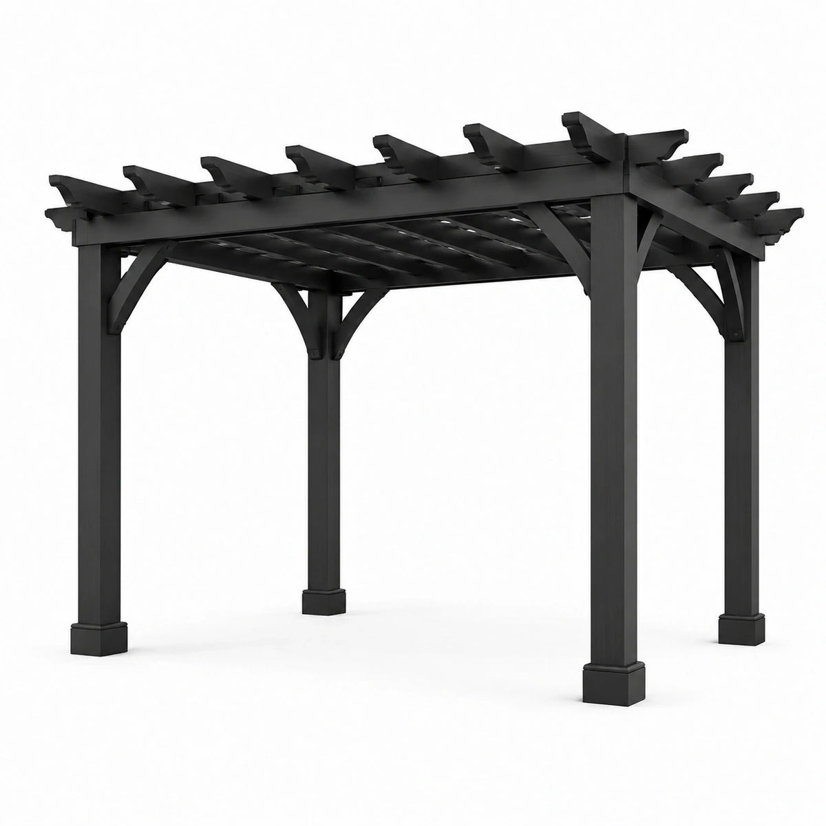 Pergola de jardin carrée en bois noir avec toit ajouré, 305 × 305 × 244 cm
