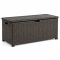Coffre de rangement extérieur en résine tressée marron et noire avec couvercle, 120 × 50 × 60 cm