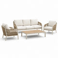 Ensemble de jardin 4 pièces beige, taupe et blanc cassé avec canapé 198 × 82 × 80 cm, 2 fauteuils 78 × 82 × 79 cm et table basse 120 × 65 × 38 cm