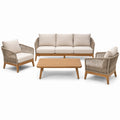 Ensemble de jardin 4 pièces beige et bois naturel avec canapé 191 × 79 × 78 cm, 2 fauteuils 76 × 79 × 78 cm et table 110 × 60 × 40 cm
